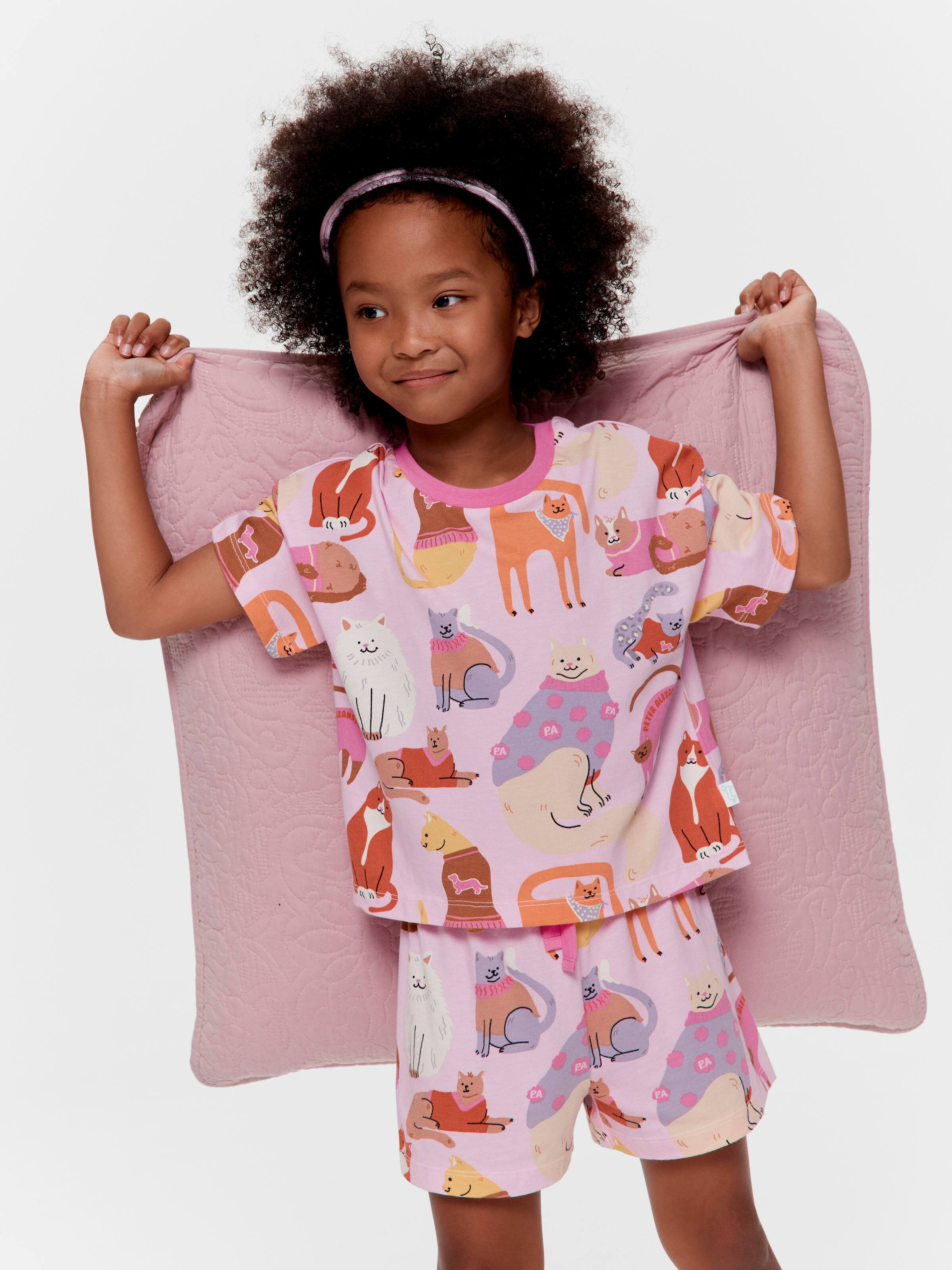 Jnr Girls Abstract Cats Short Pj Set