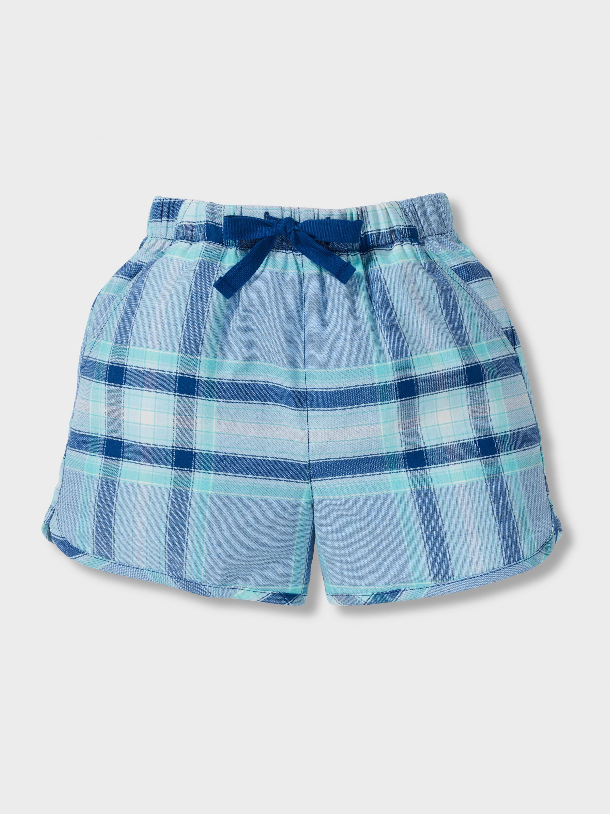 Jnr Boys Bluecheck 100% Cotton Short Pj Set