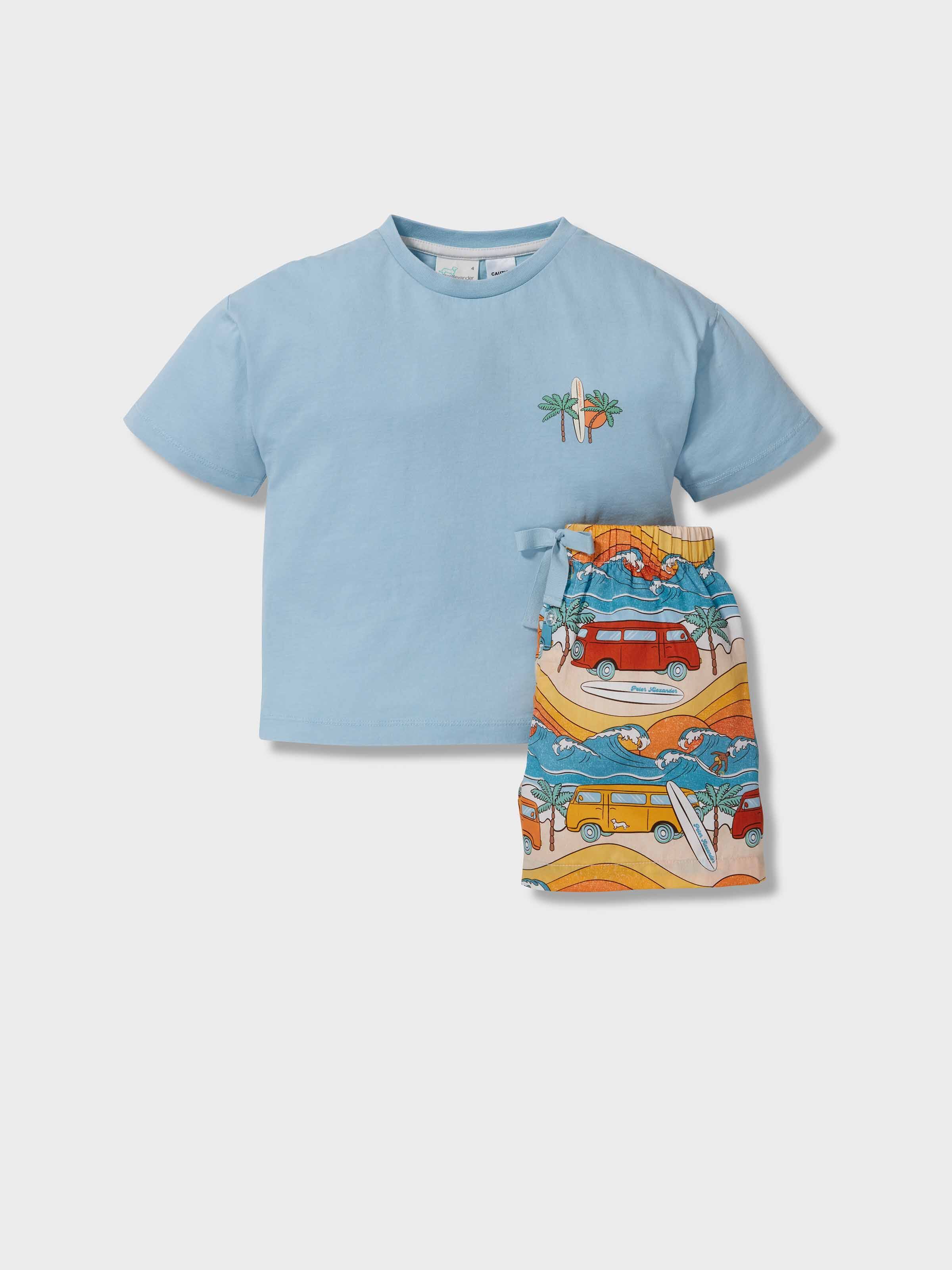 Jnr Boys Surfer Van 100% Cotton Short Pj Set
