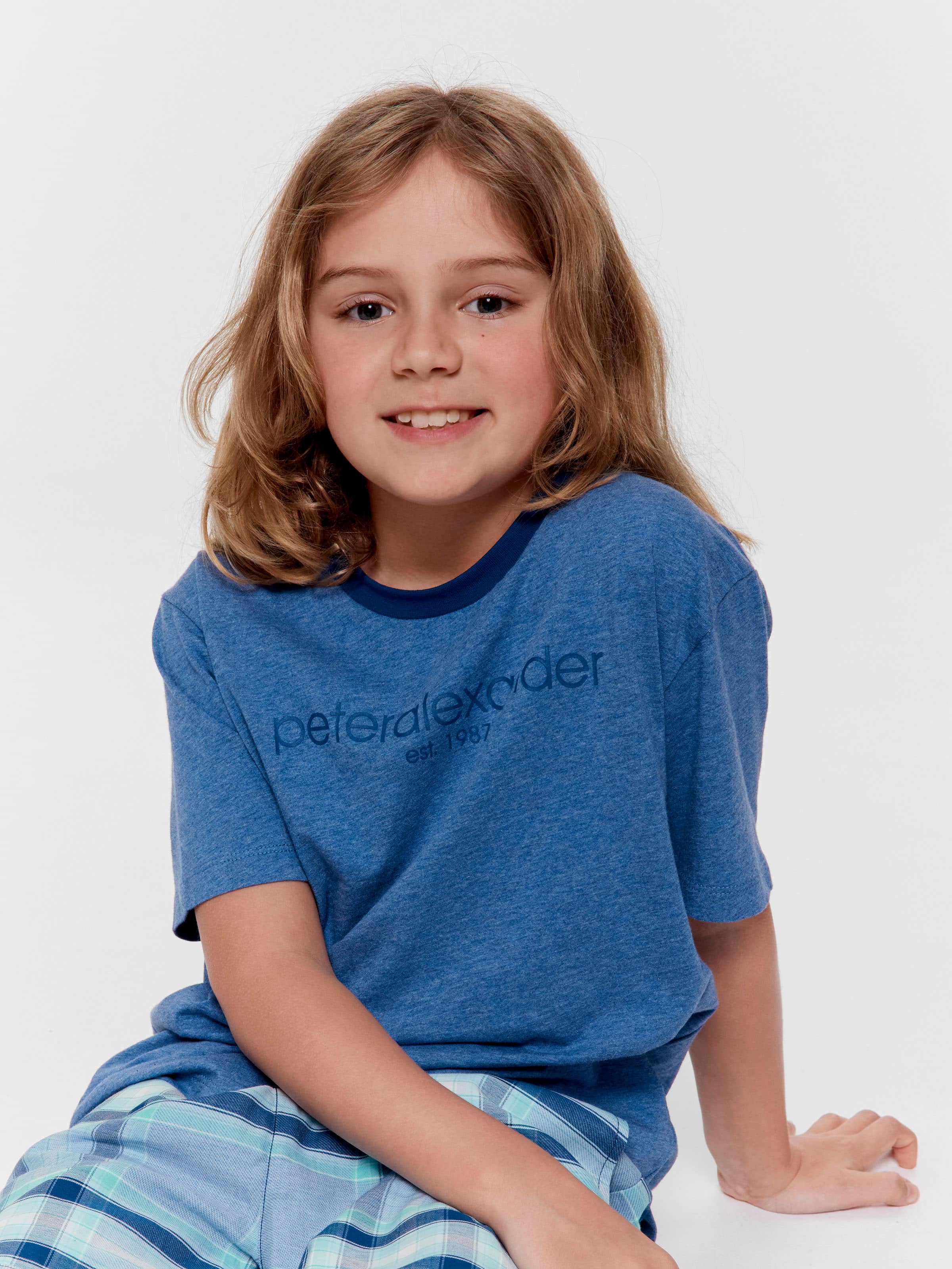 Boys Bluecheck 100% Cotton Short Pj Set