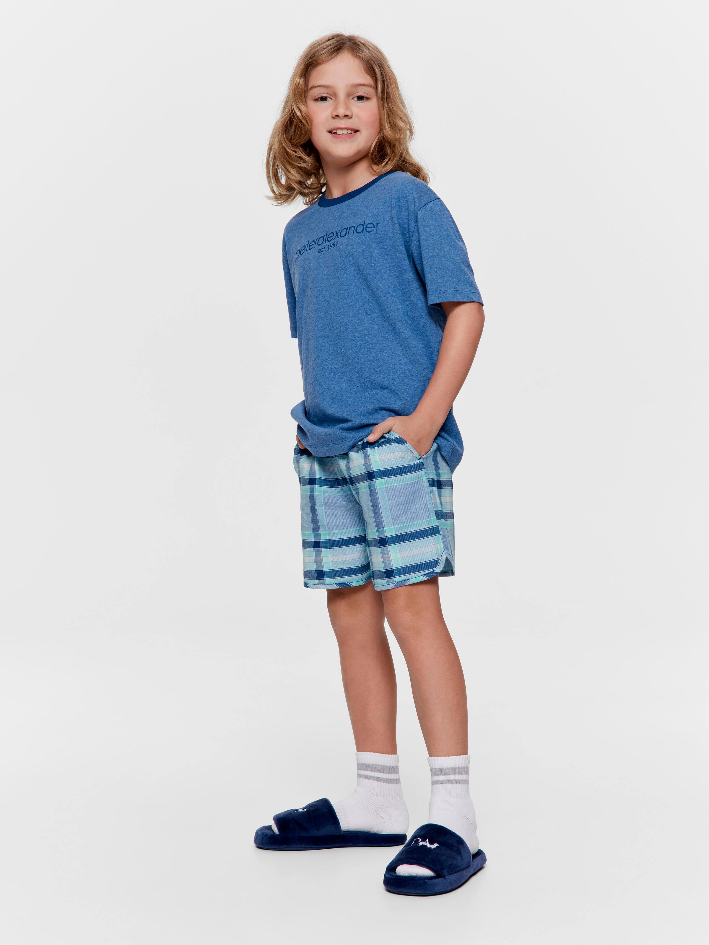 Boys Bluecheck 100% Cotton Short Pj Set