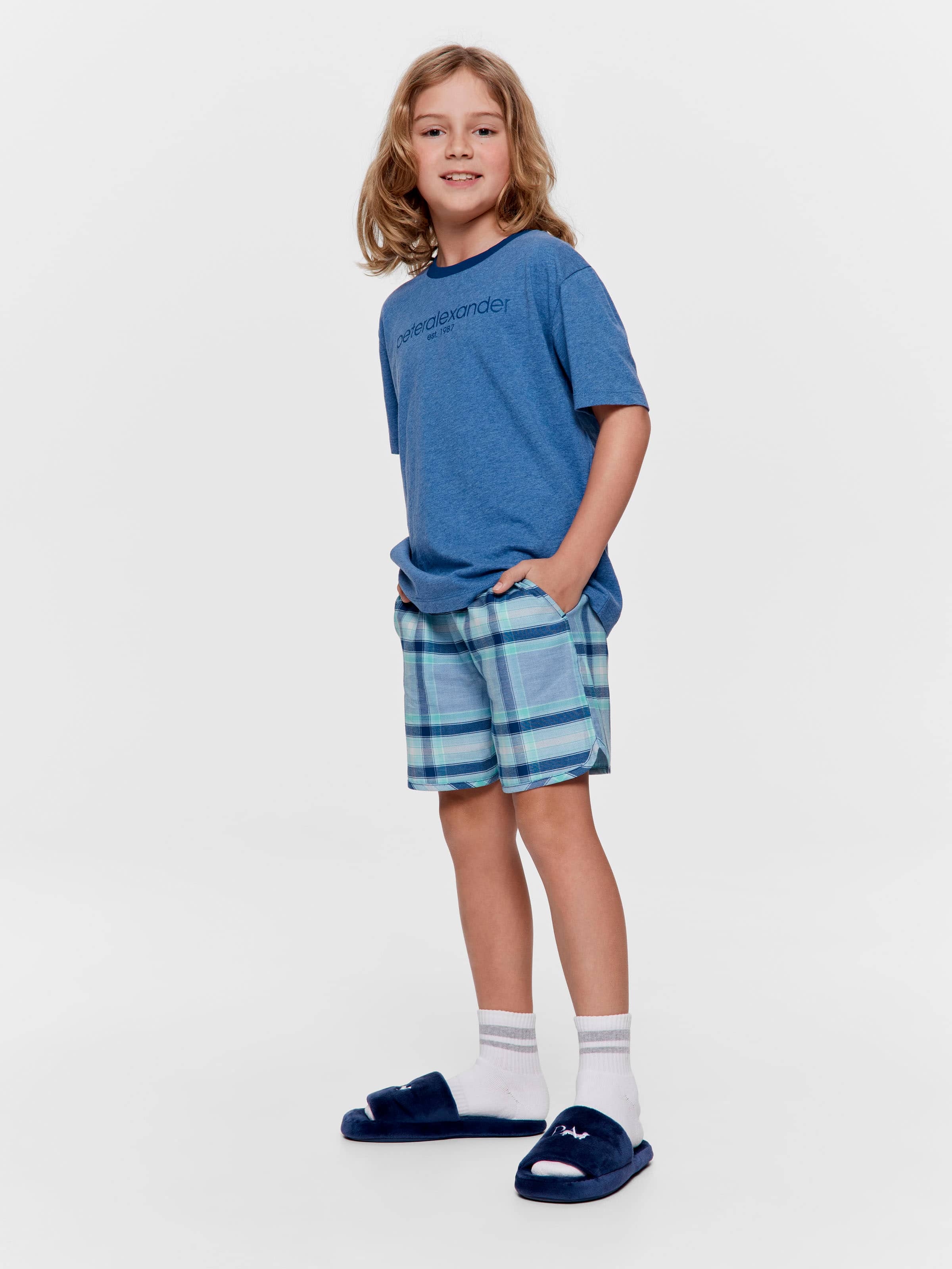 Boys Bluecheck 100% Cotton Short Pj Set