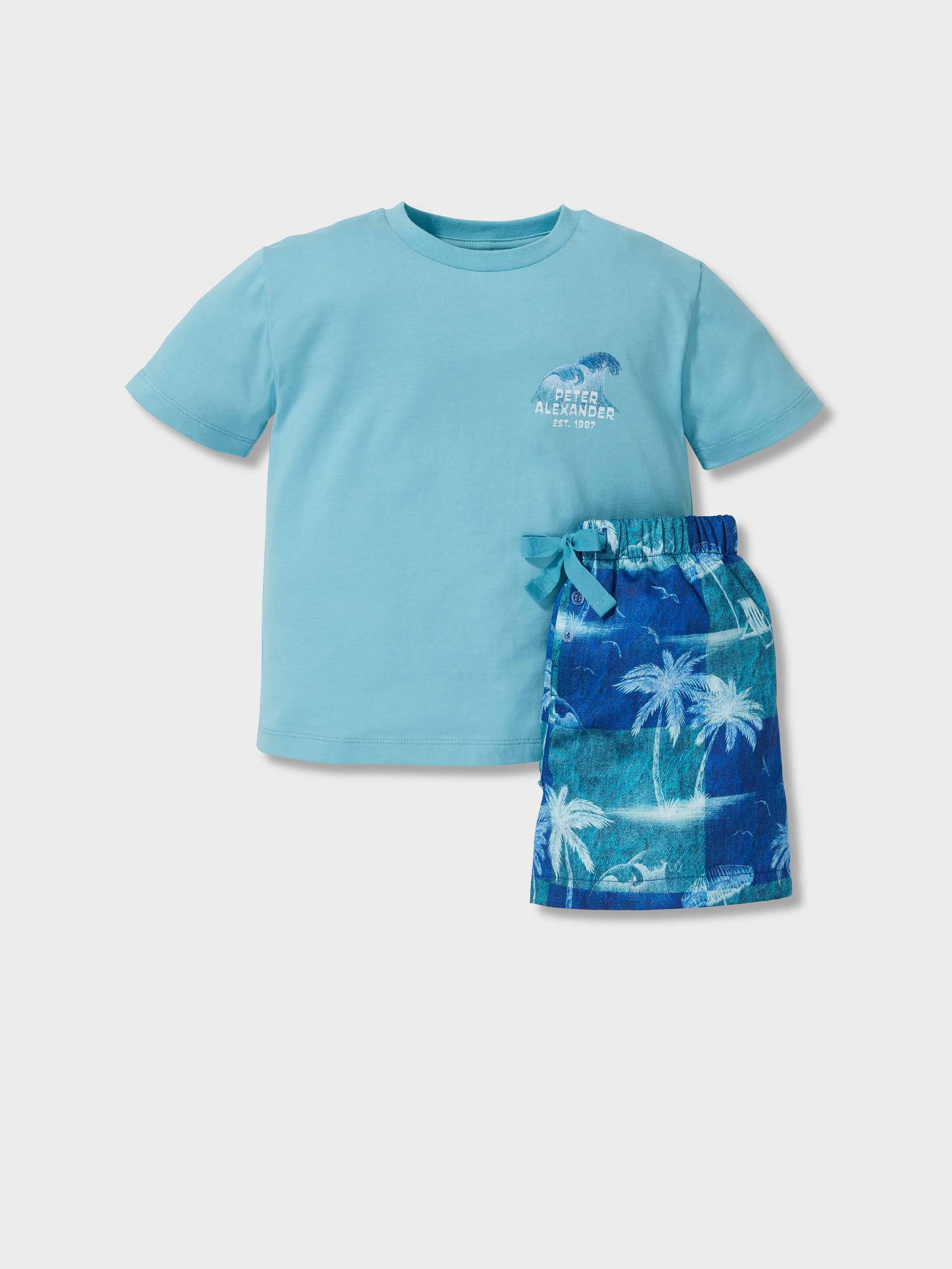 Jnr Boys Palm Check 100% Cotton Short Pj Set