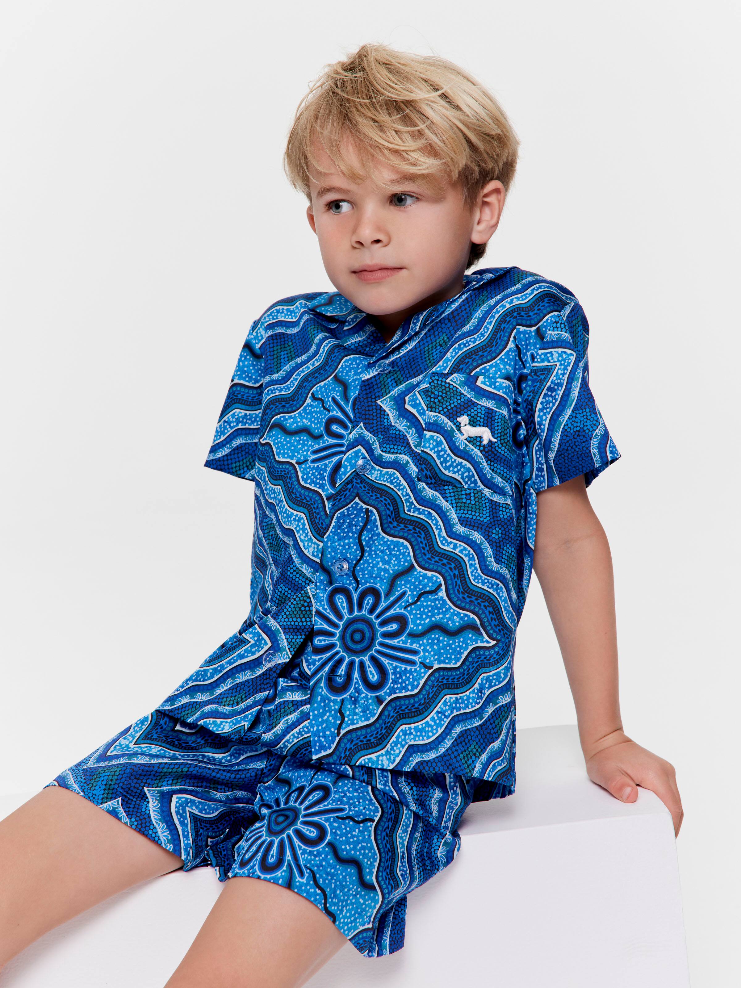Jnr Boys Preston Warren Print 100% Cotton Short Pj Set