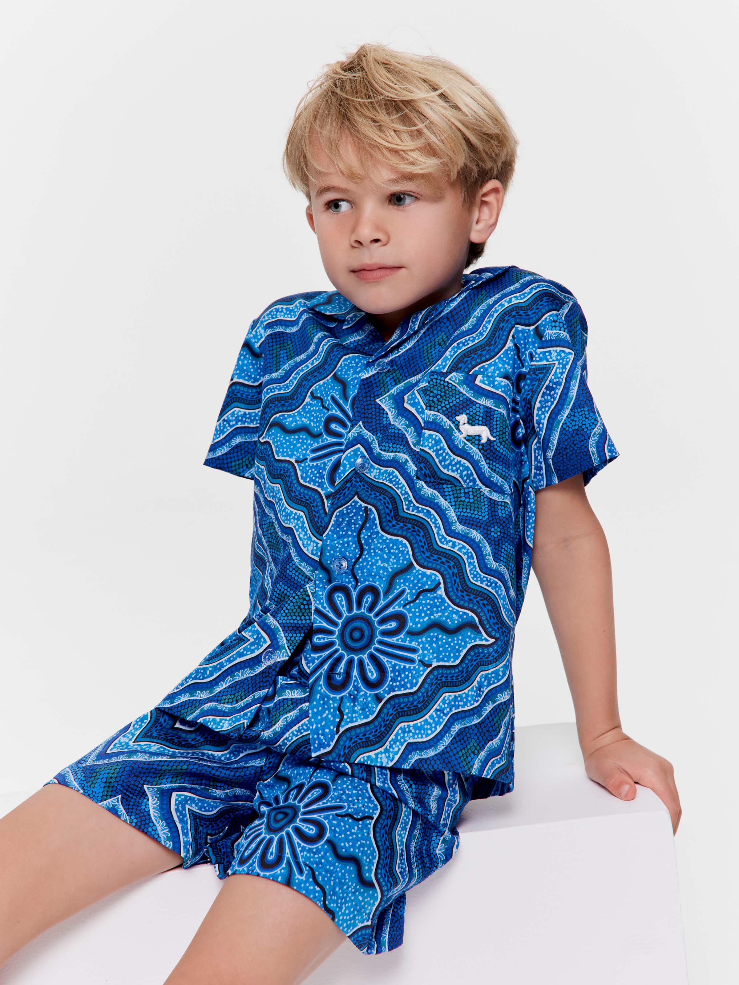 Jnr Boys Presten Warren Print 100% Cotton Short Pj Set