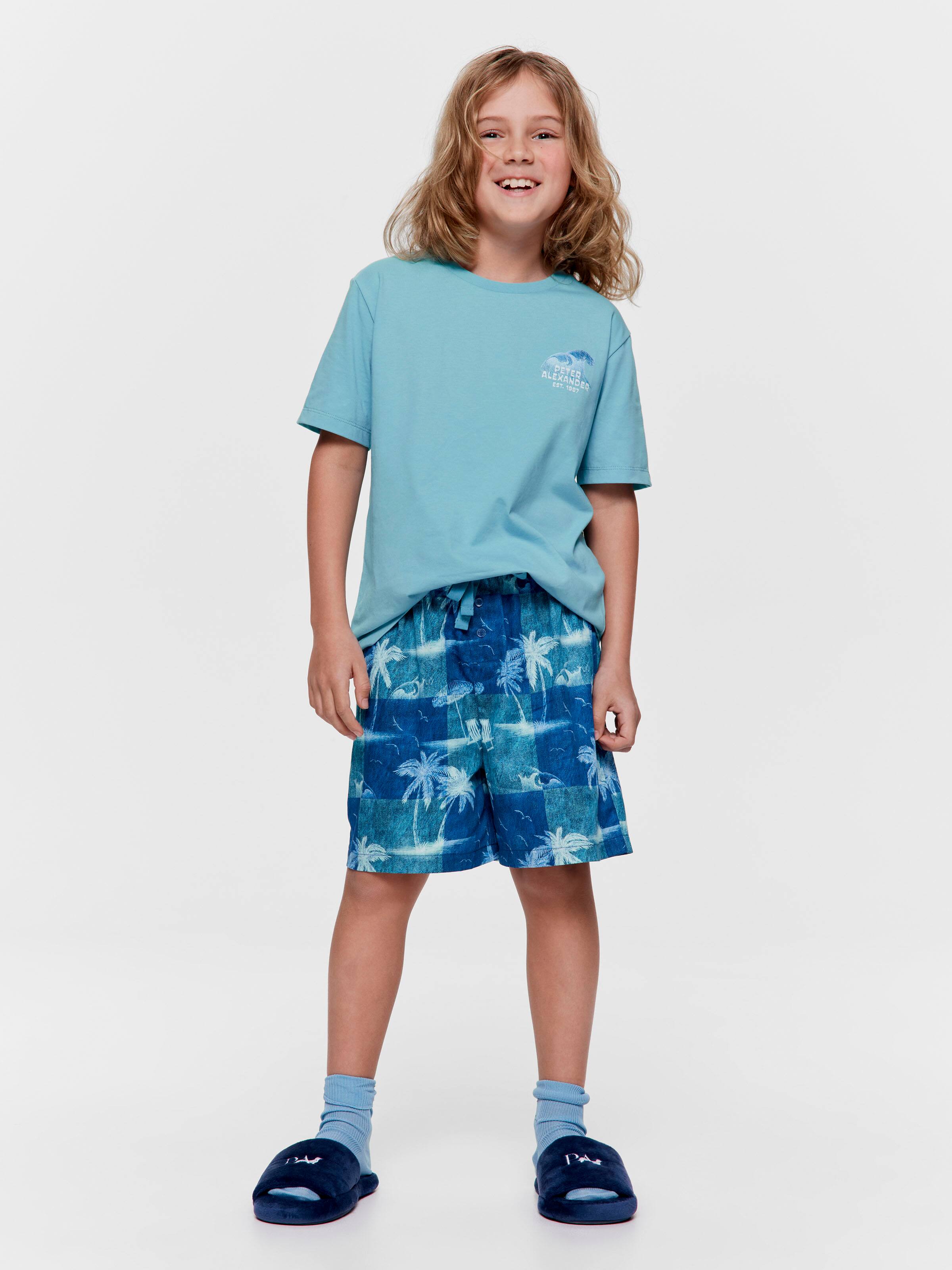 Boys Palm Check 100% Cotton Short Pj Set