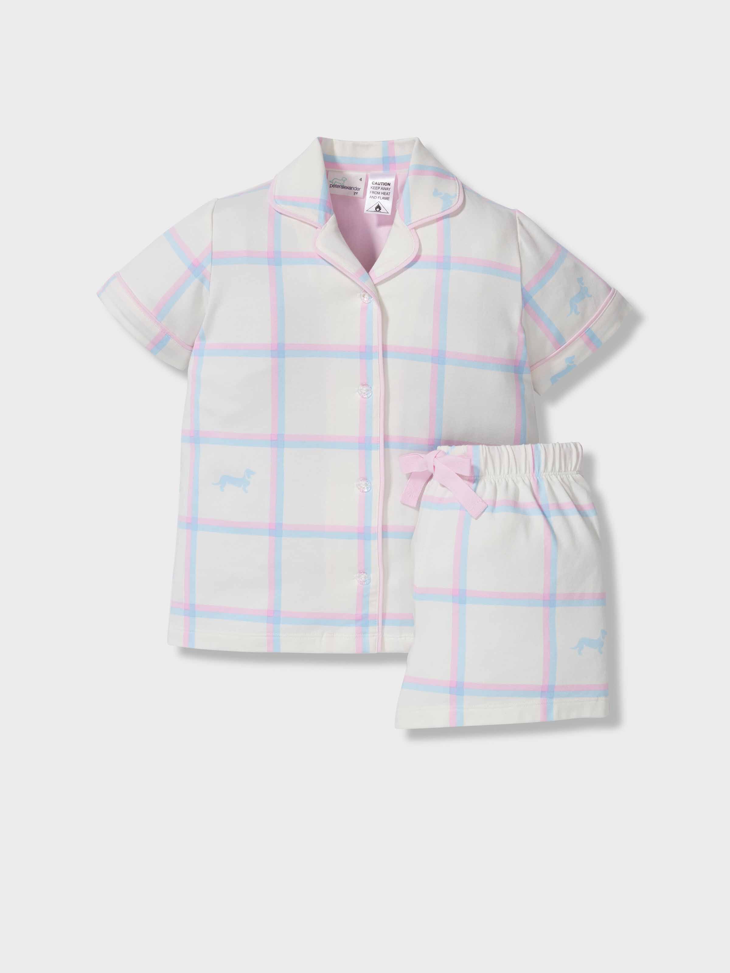 Jnr Girls Cream Windowpane Shortie Pj Set