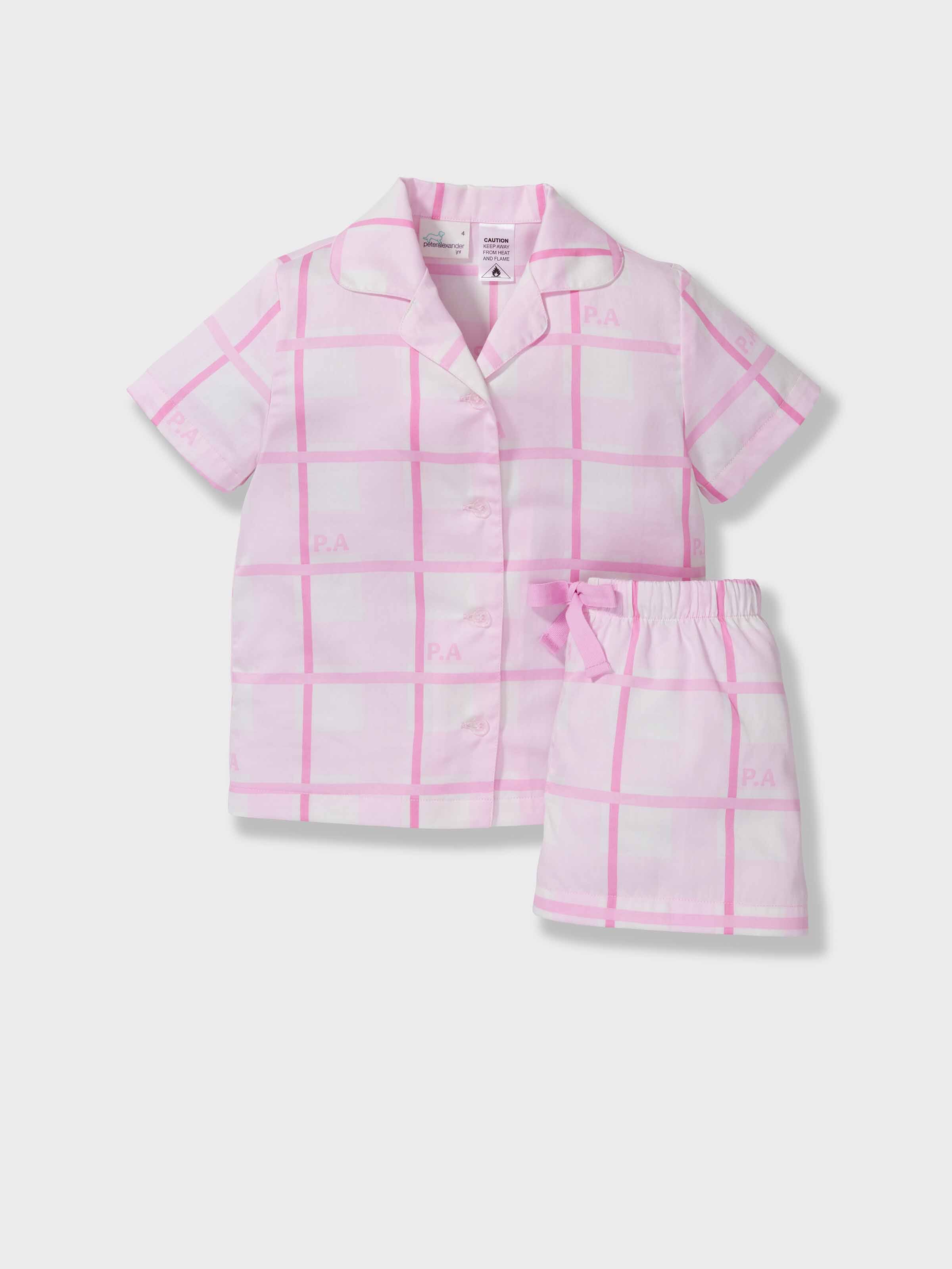 Jnr Girls Pink Check Classic Shortie Pj Set