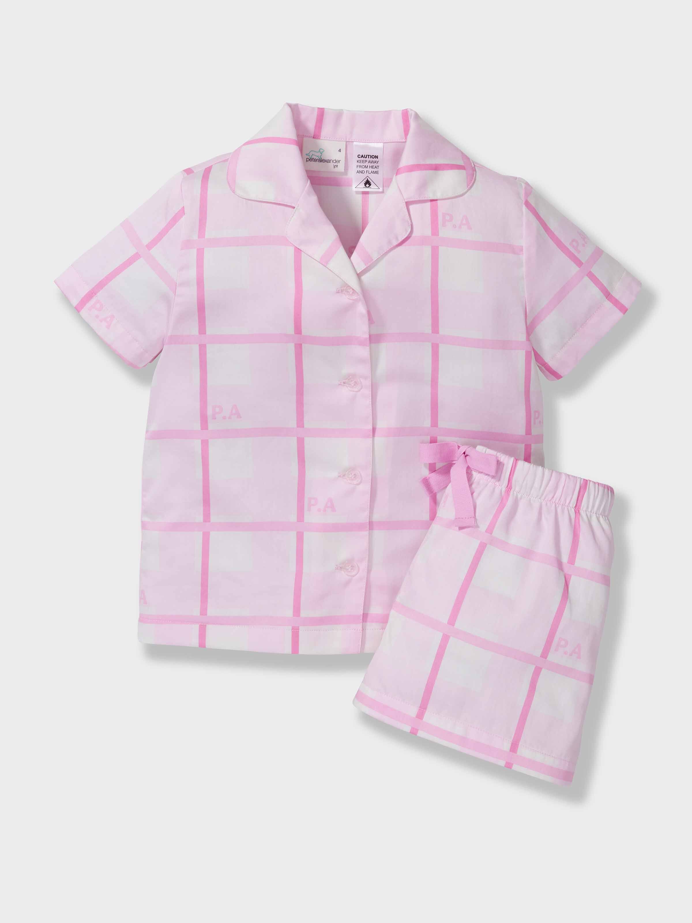 Girls Pink Check Classic Shortie Pj Set
