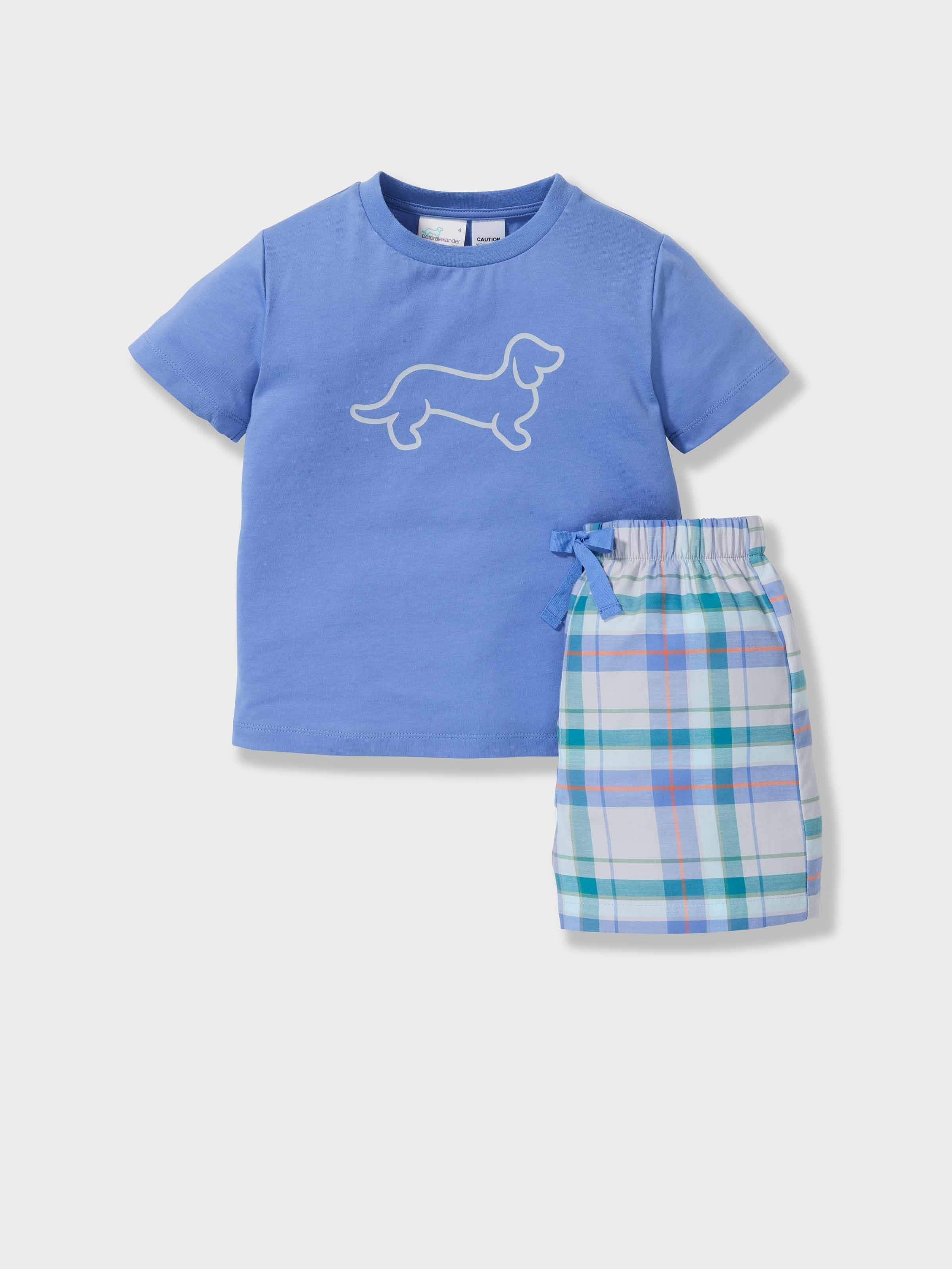 Jnr Boys Blue Check Short Pj Set