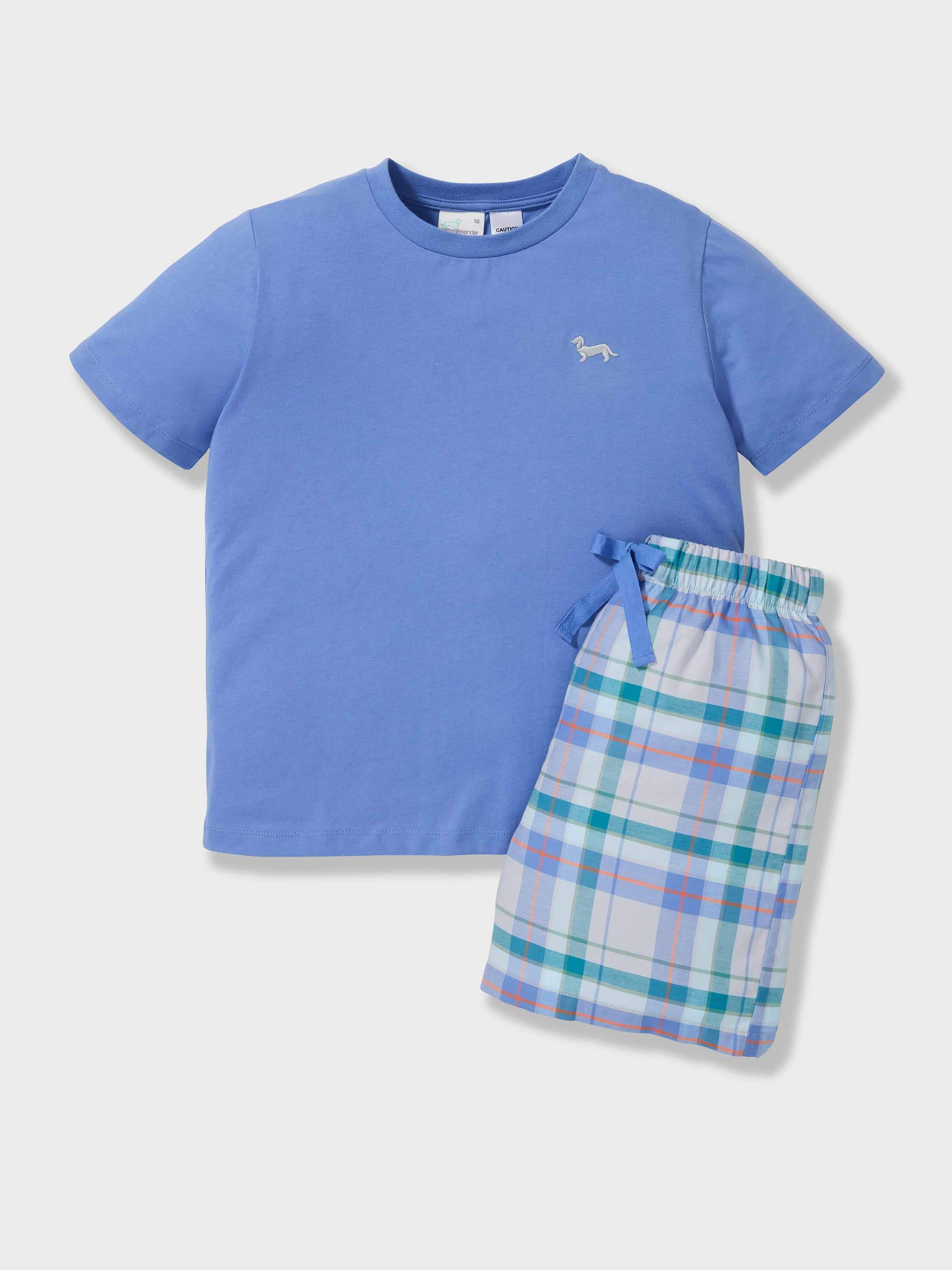 Boys Blue Check Short Pj Set