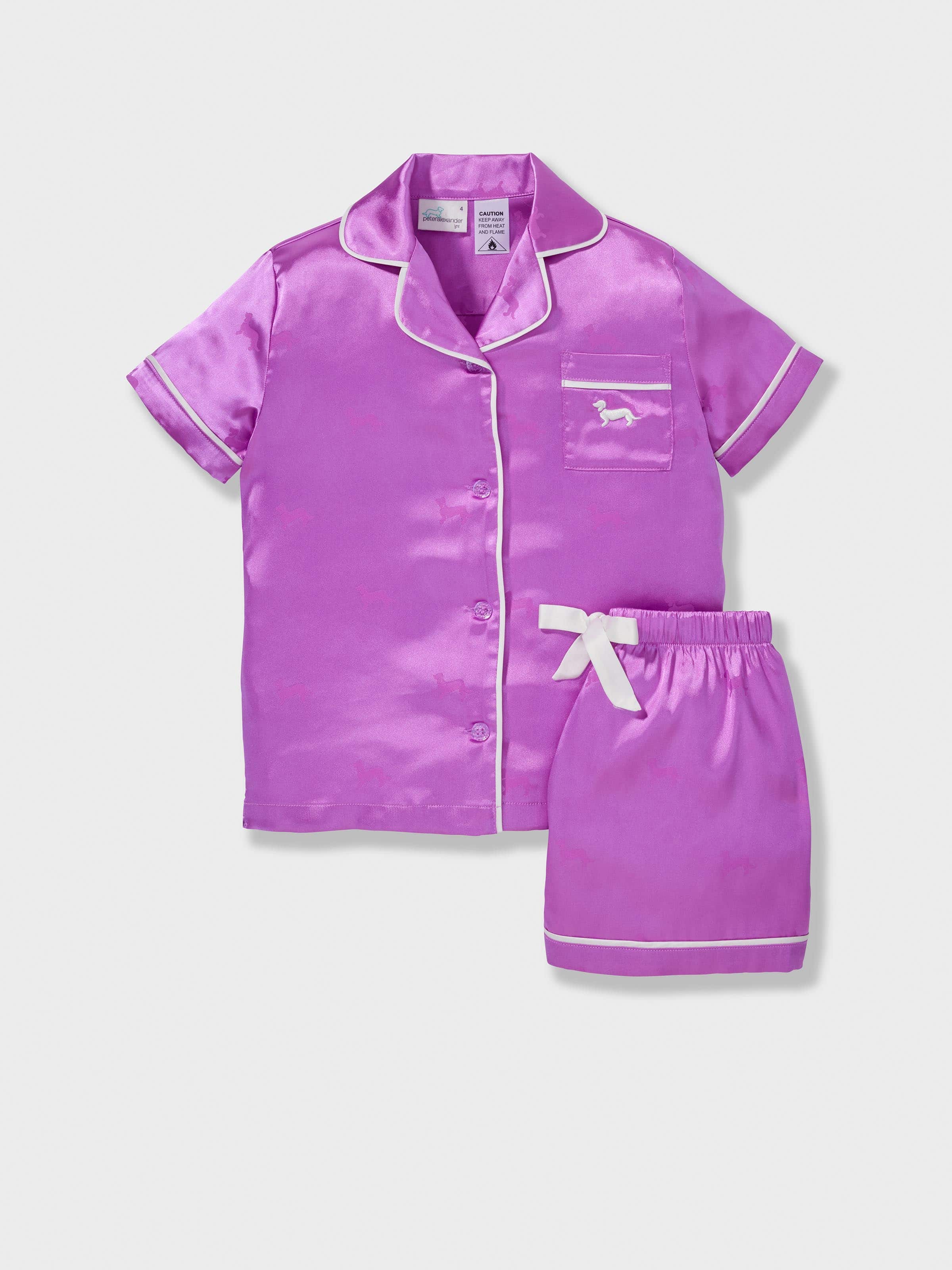 Jnr Girls Orchid Satin Classic Shortie Pj Set Purple - Peter Alexander Online