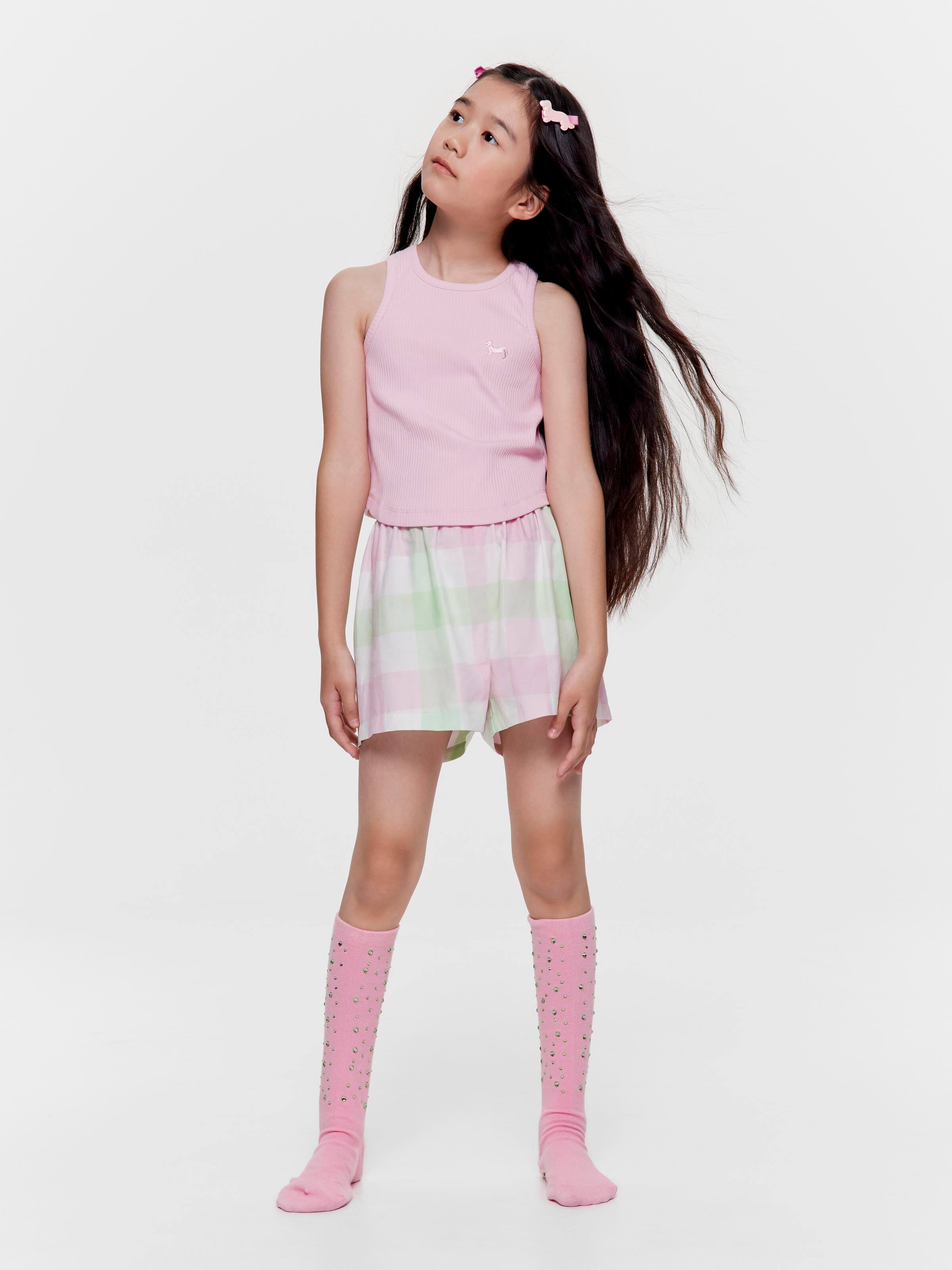 Girls Pink Buffalo Check Short Pj Set