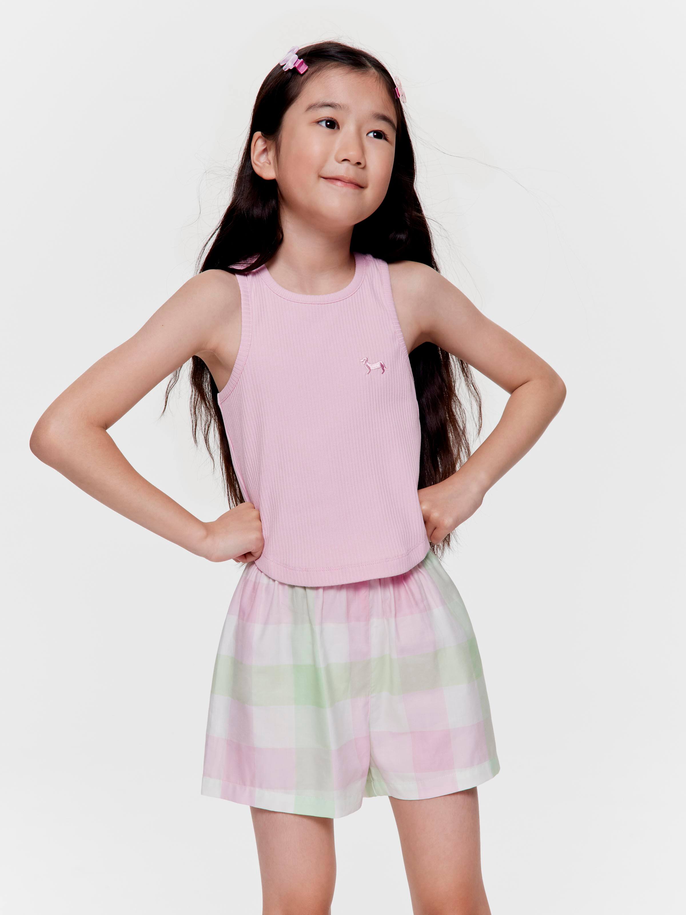 Girls Pink Buffalo Check Short Pj Set