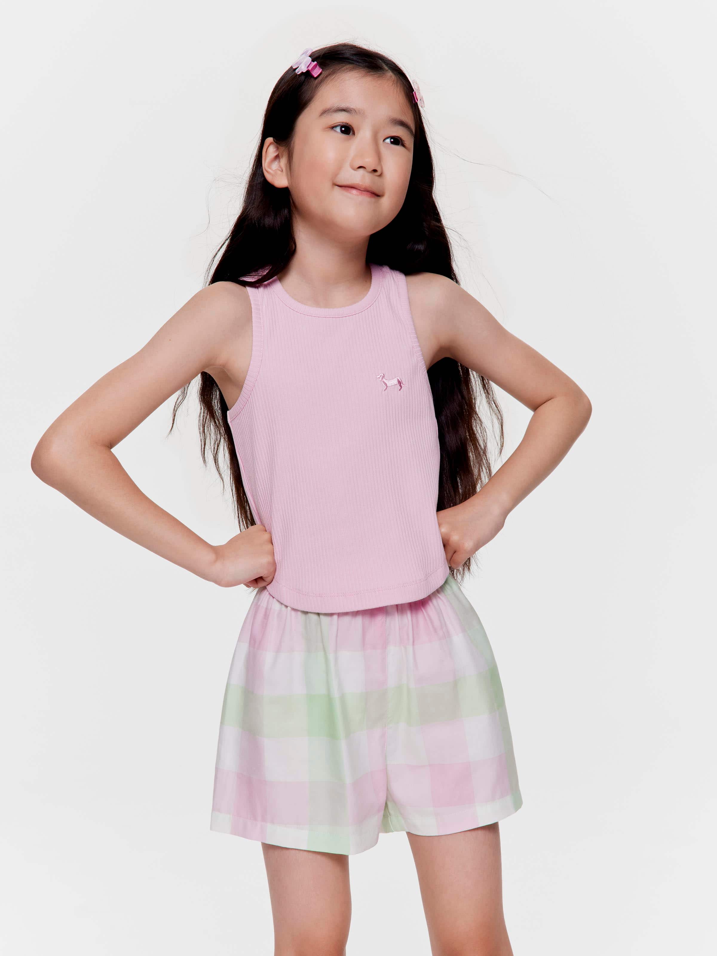 Girls Pink Buffalo Check Short Pj Set