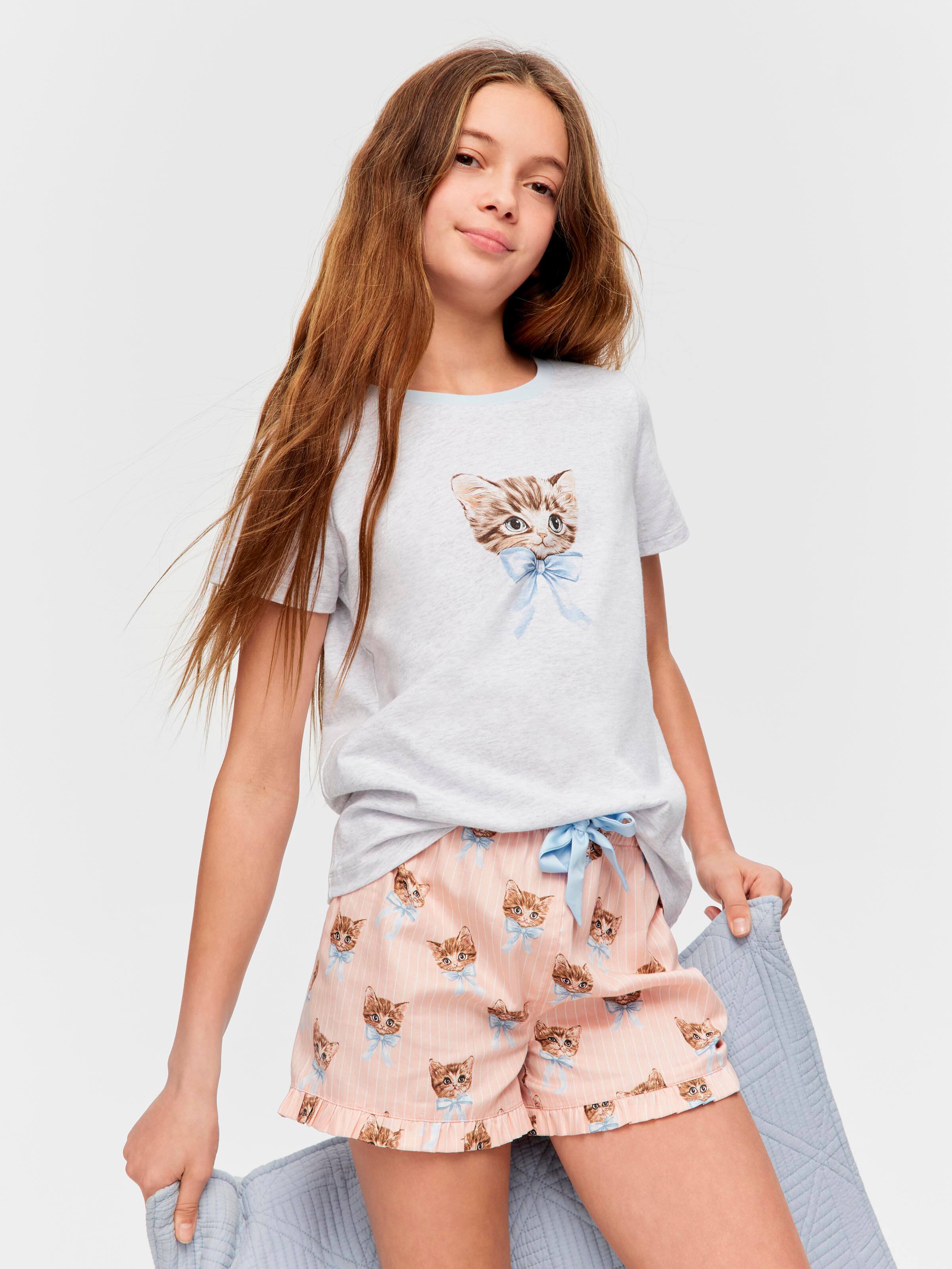 Girls Vintage Cat Short Pj Set