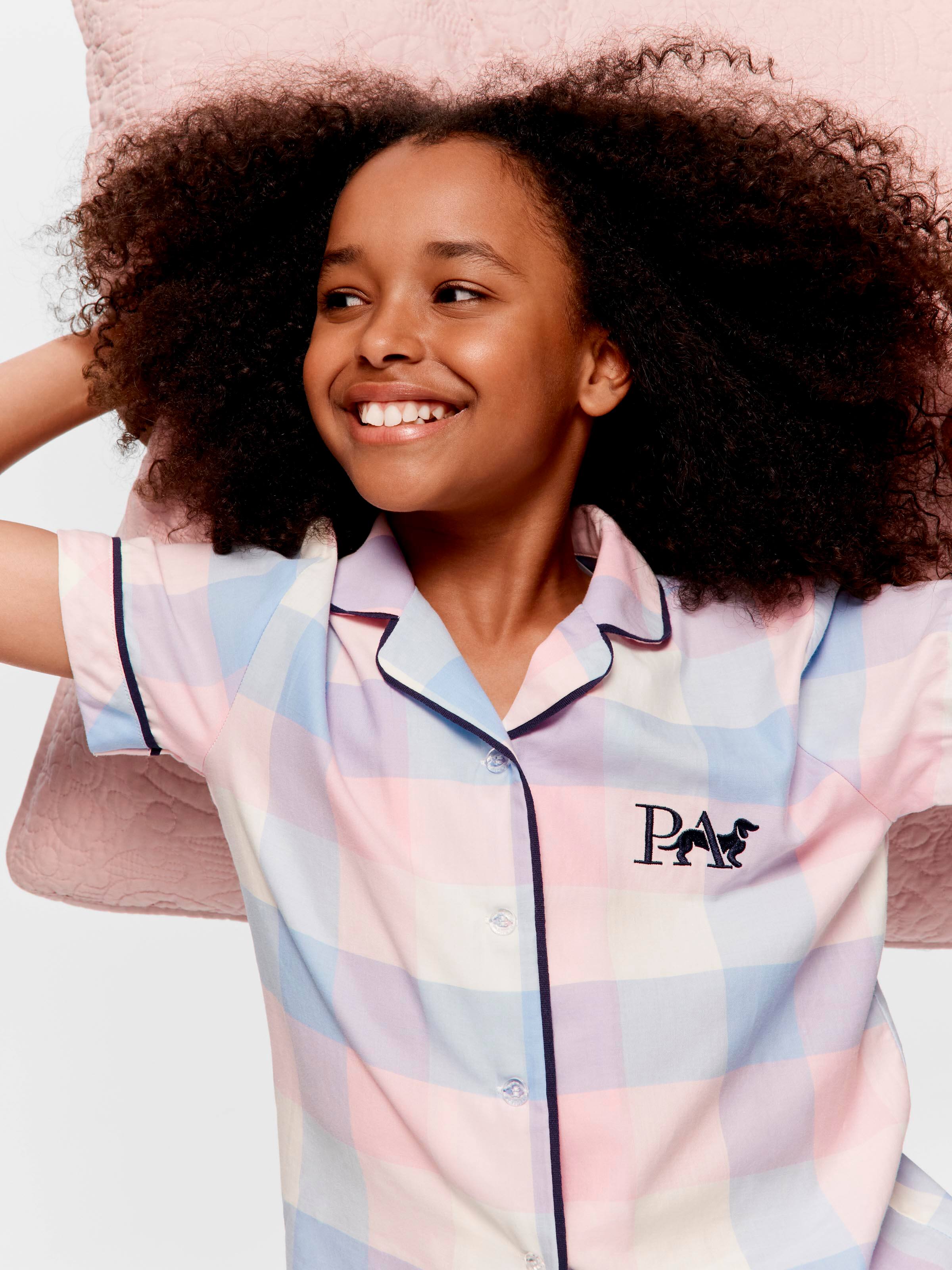 Girls Soft Check 100% Cotton Classic Shortie Pj Set