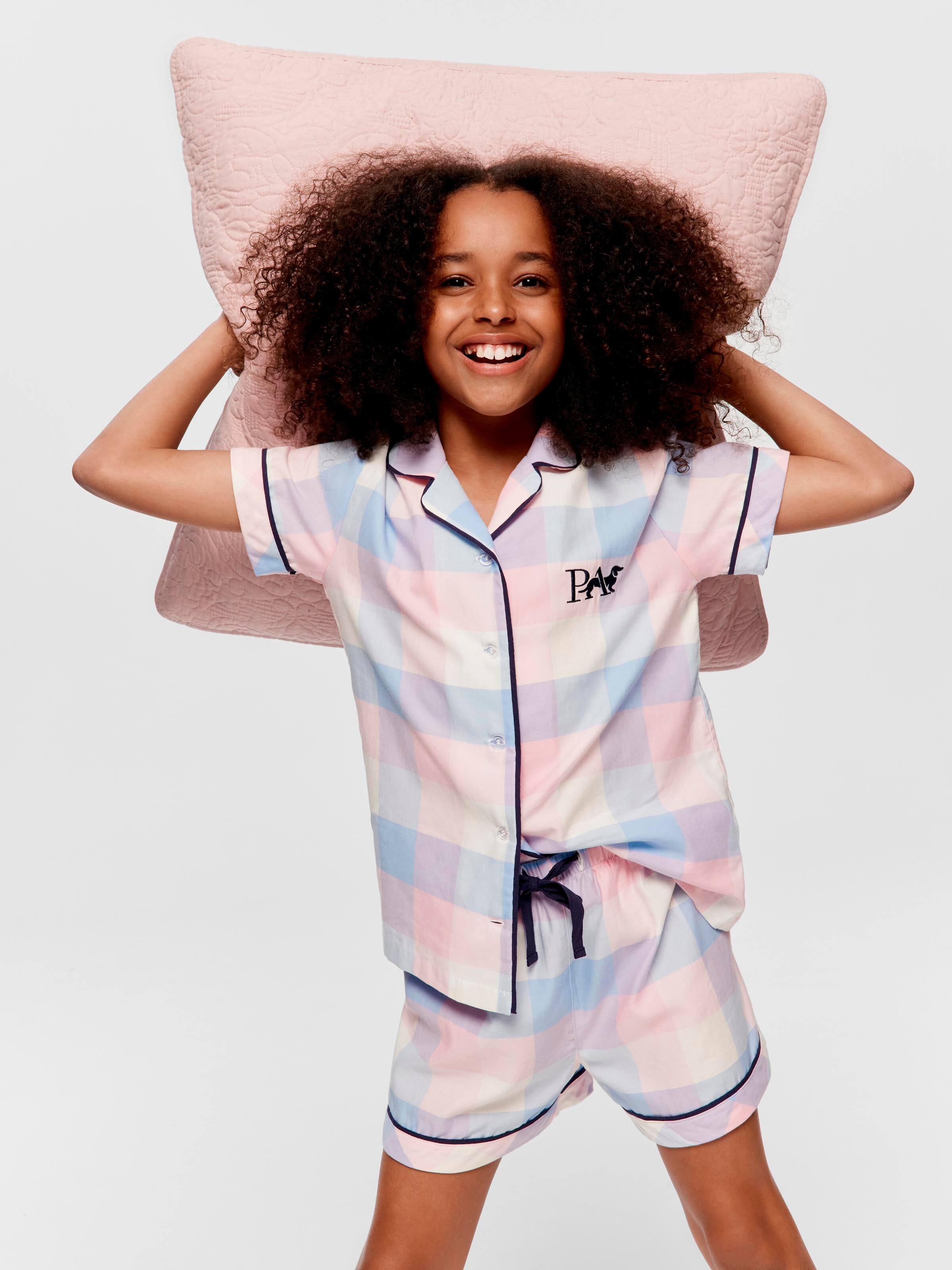 Girls Soft Check 100% Cotton Classic Shortie Pj Set