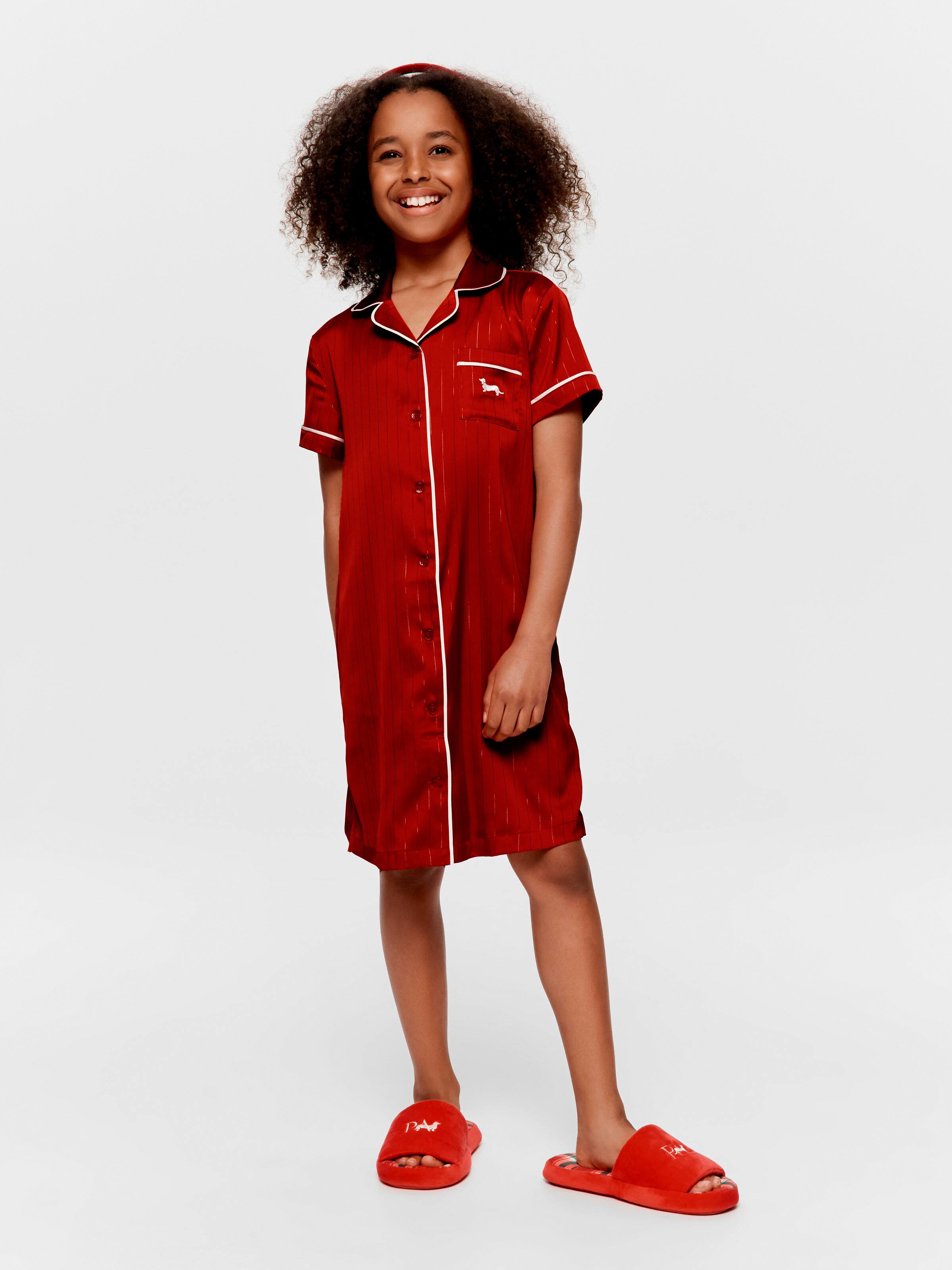 Girls Red Lurex Satin Nightshirt