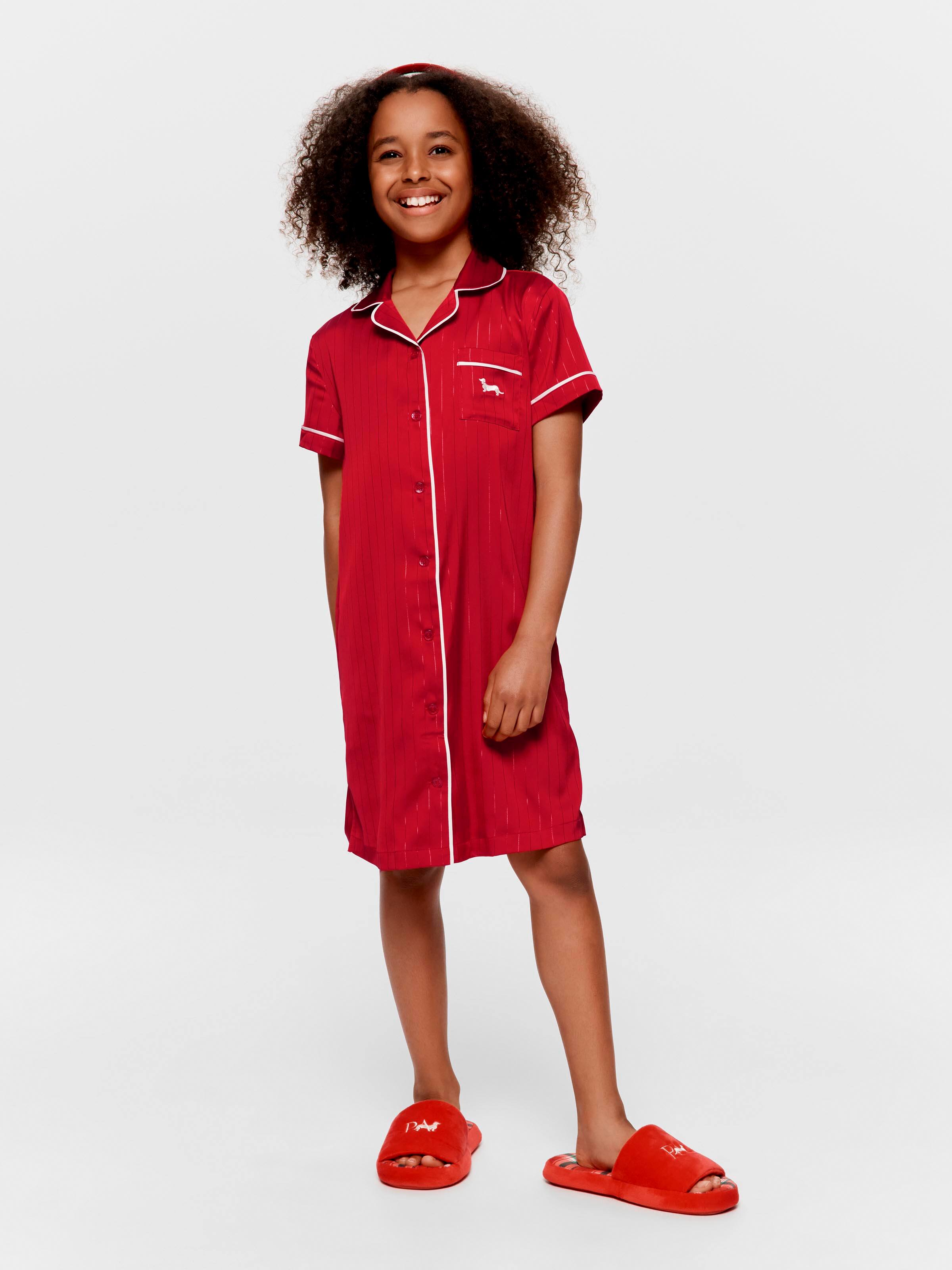 Girls Red Lurex Satin Nightshirt