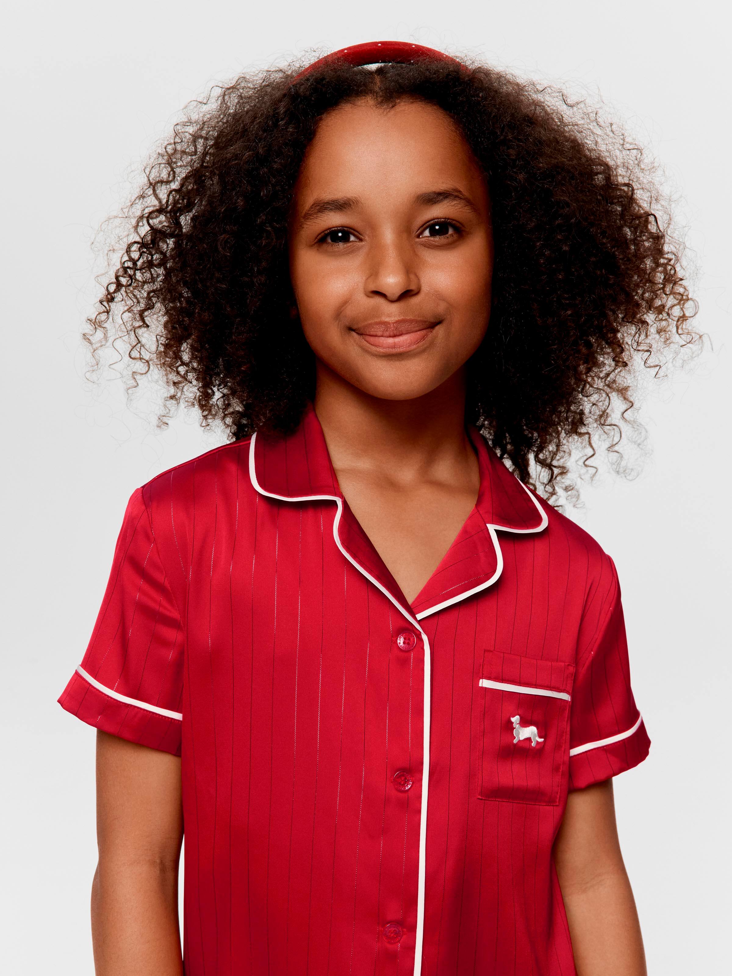Girls Red Lurex Satin Nightshirt