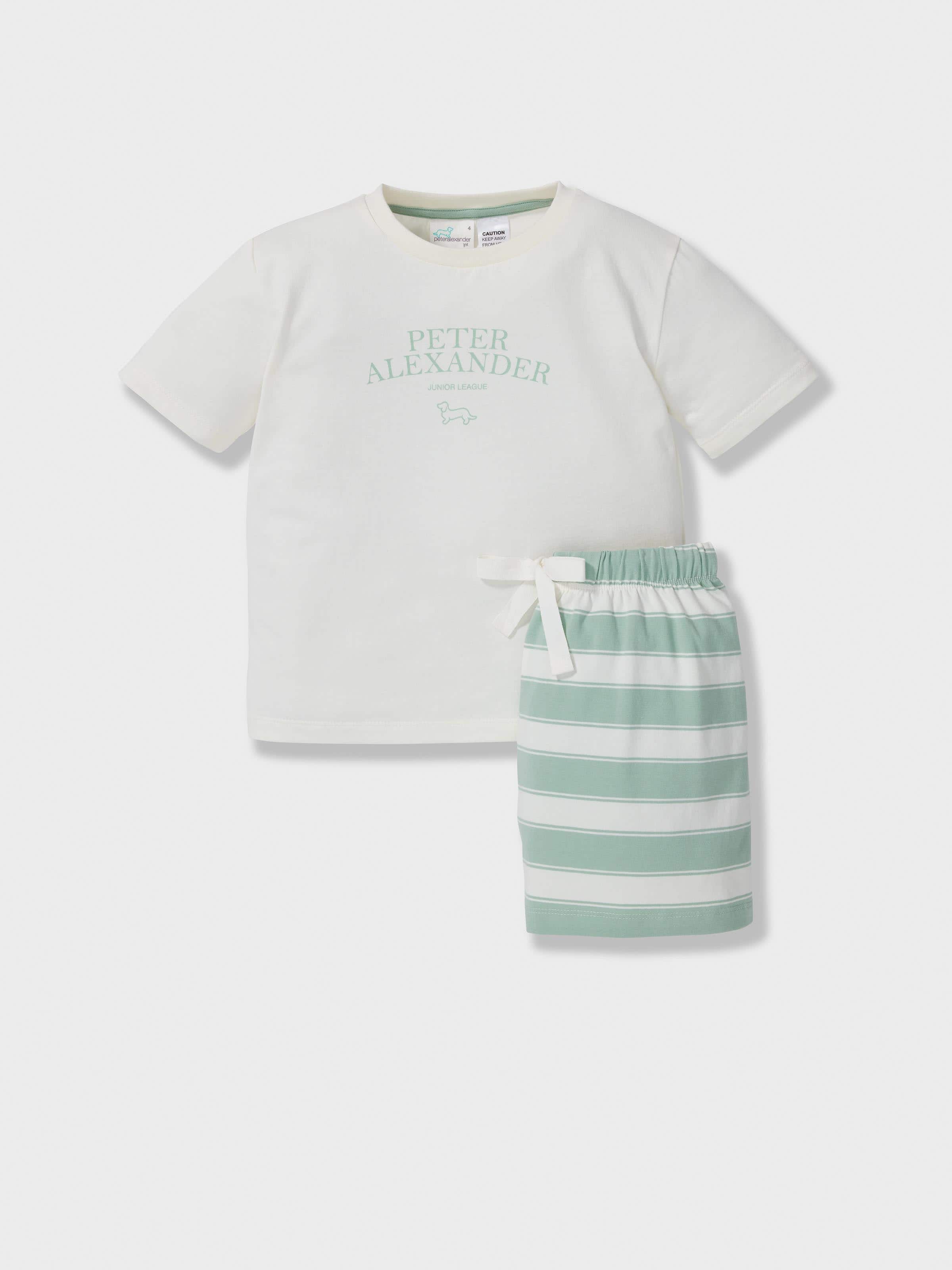 Junior Boys Heritage Green Stripe Short Pj Set