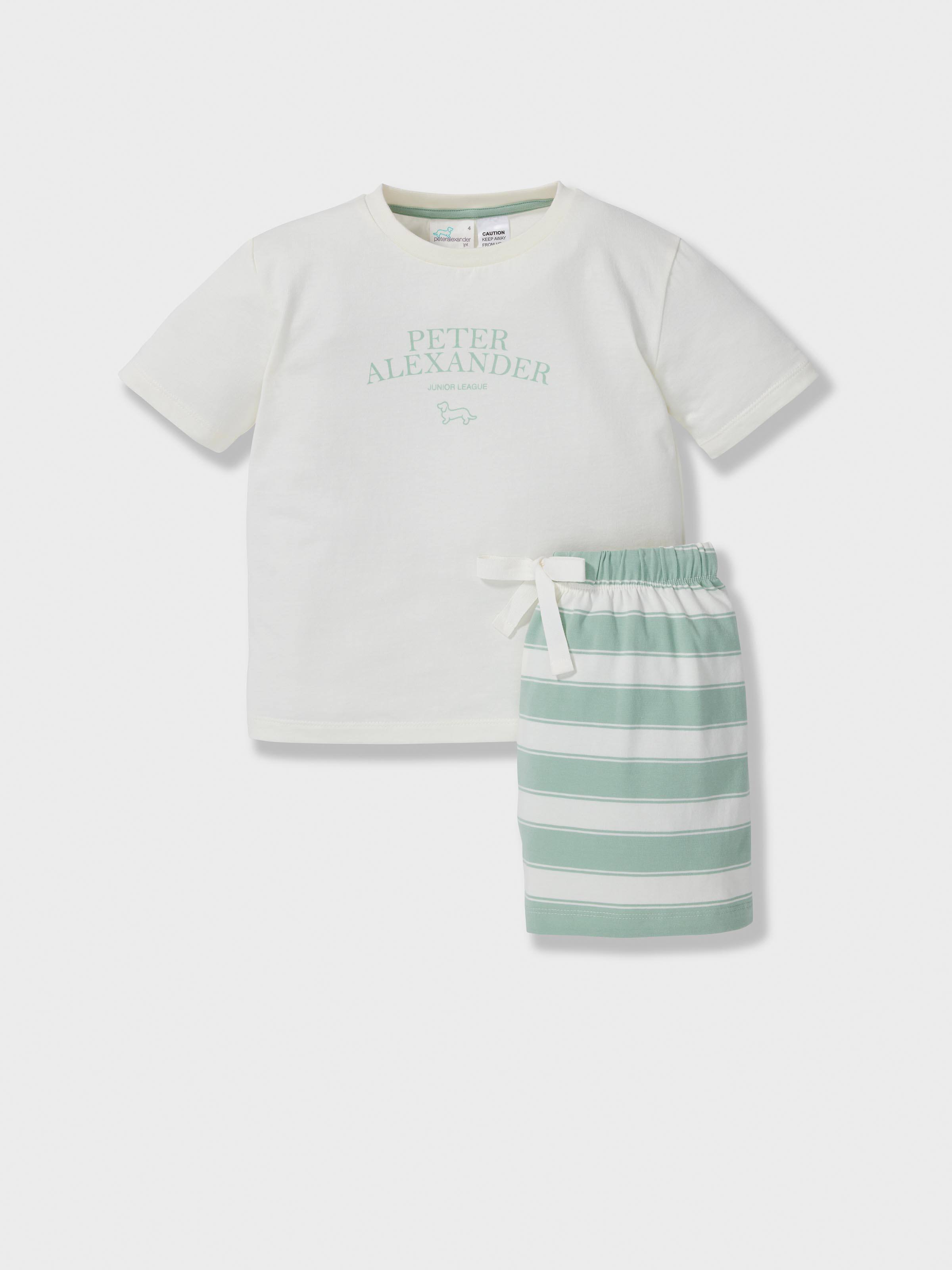 Jnr Boys Heritage Green Stripe Short Pj Set