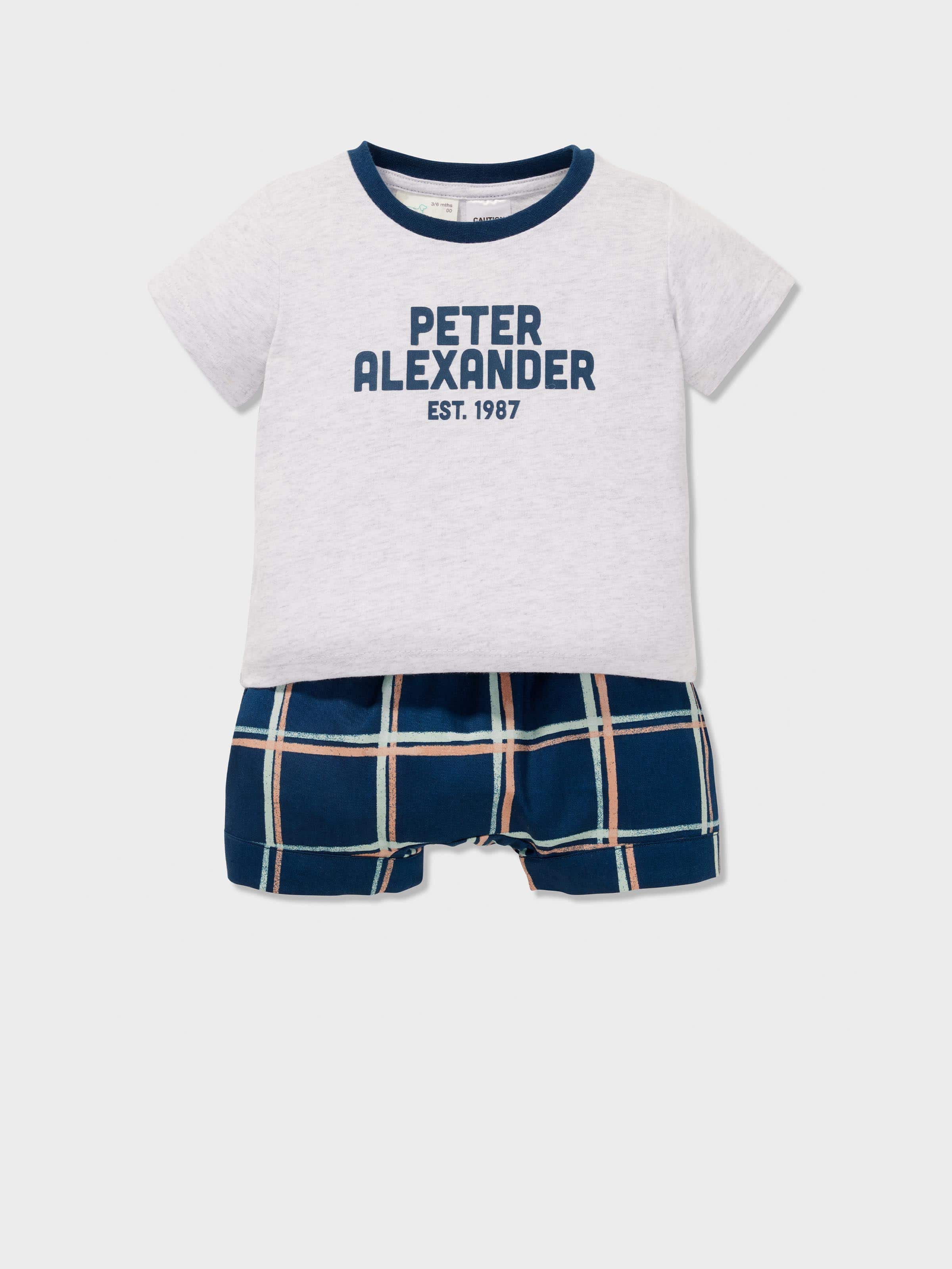 Baby Boy Navy Check 100% Cotton Short Pj Set