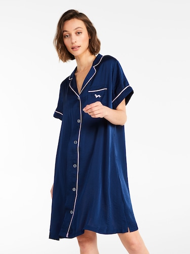 Navy Chic Satin Nightshirt                                                                                                      