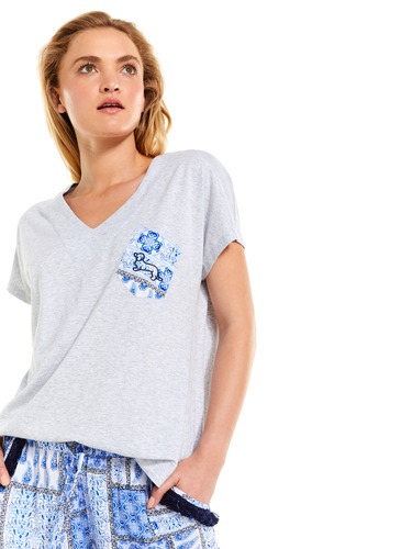 Tile Print Woven Pocket Tee