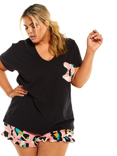P.A. Plus Leopard Contrast Pocket Tee