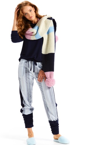 Blue Stripe Flannelette Legwarmer
