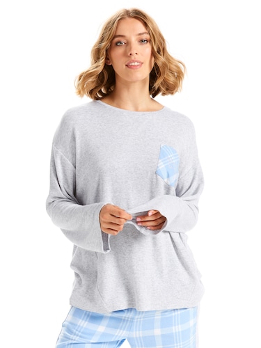 Check Pocket Waffle Long Sleeve Top