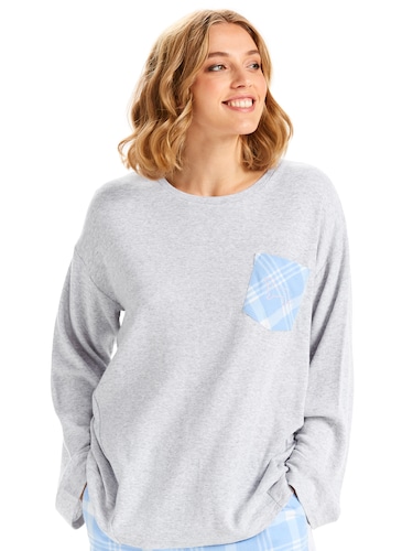 Check Pocket Waffle Long Sleeve Top