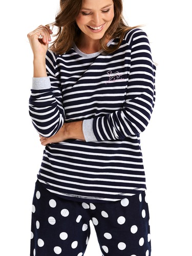 Navy Stripe Waffle Top