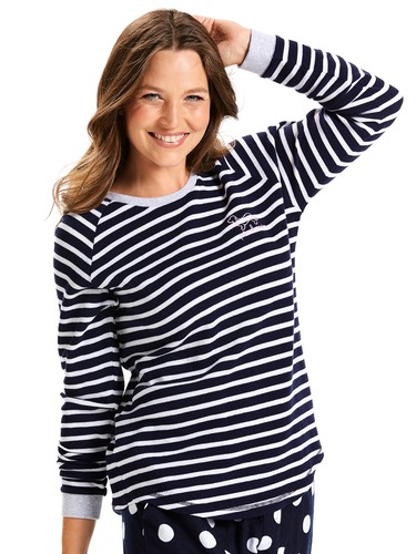 Navy Stripe Waffle Top