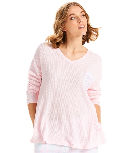 Check Pocket Waffle Top