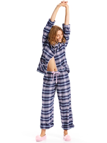 Navy Tartan You're A Star Flannelette Pj Set