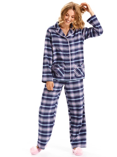 Navy Tartan You're A Star Flannelette Pj Set