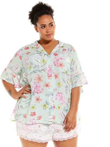 P.A. Plus Floral Ruffle Short Sleeve Top