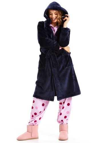 Navy Fleece Hooded Gown