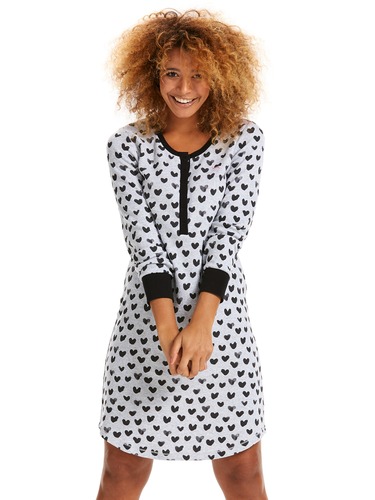 Black Hearts Waffle Henley Nightie
