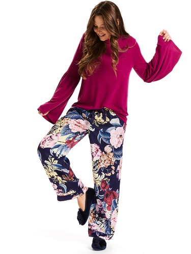 Purple Floral Classic Satin Pj Pant
