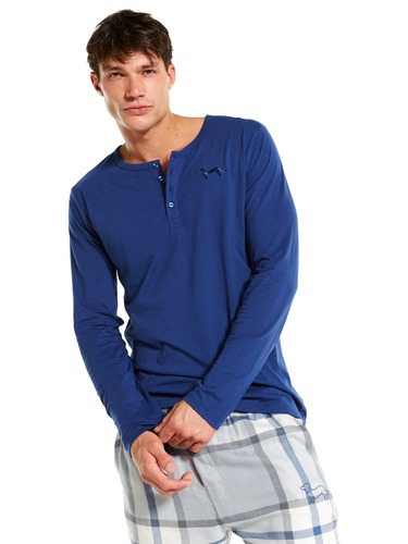 Mens Navy Jersey Henley