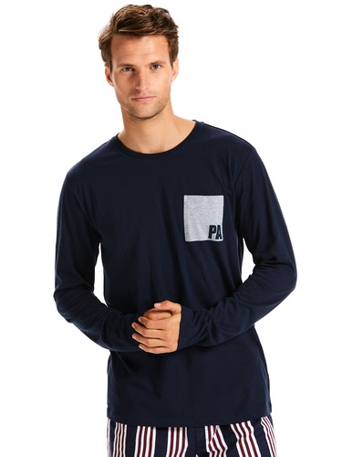 Mens Navy Pocket Long Sleeve Tee