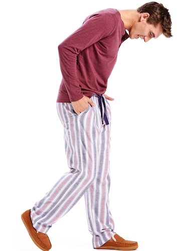 Mens Faded Plum Stripe Flannelette Pj Pant