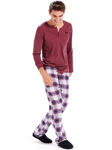 Mens Plum Check Flannelette Pj Pant