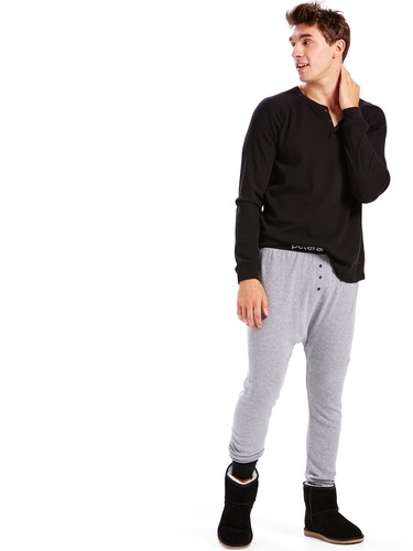 Mens Grey Waffle Long John Pj Pant