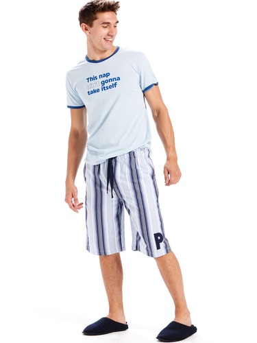 Mens Blue Stripe Sleep Short