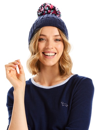 Navy Pom Pom Beanie